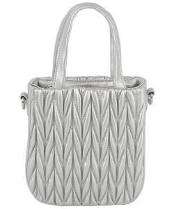 Puffy Chevron Quilted Tote Satchel LHU496 SILVER